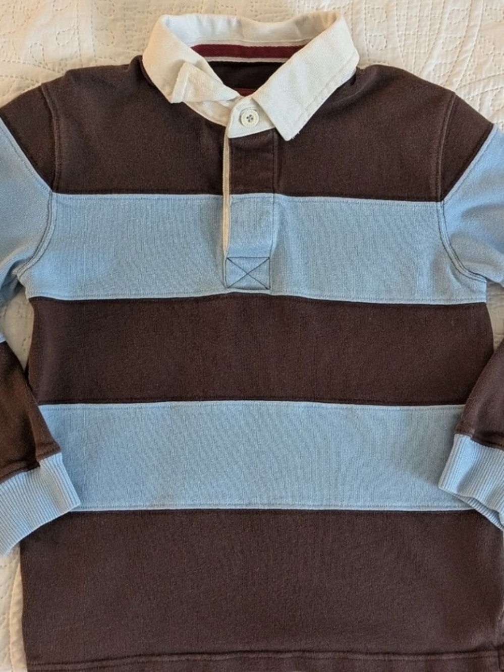 Gymboree Rugby Shirt-Blue and Brown Striped Long Sleeve Polo White Color Sz 10